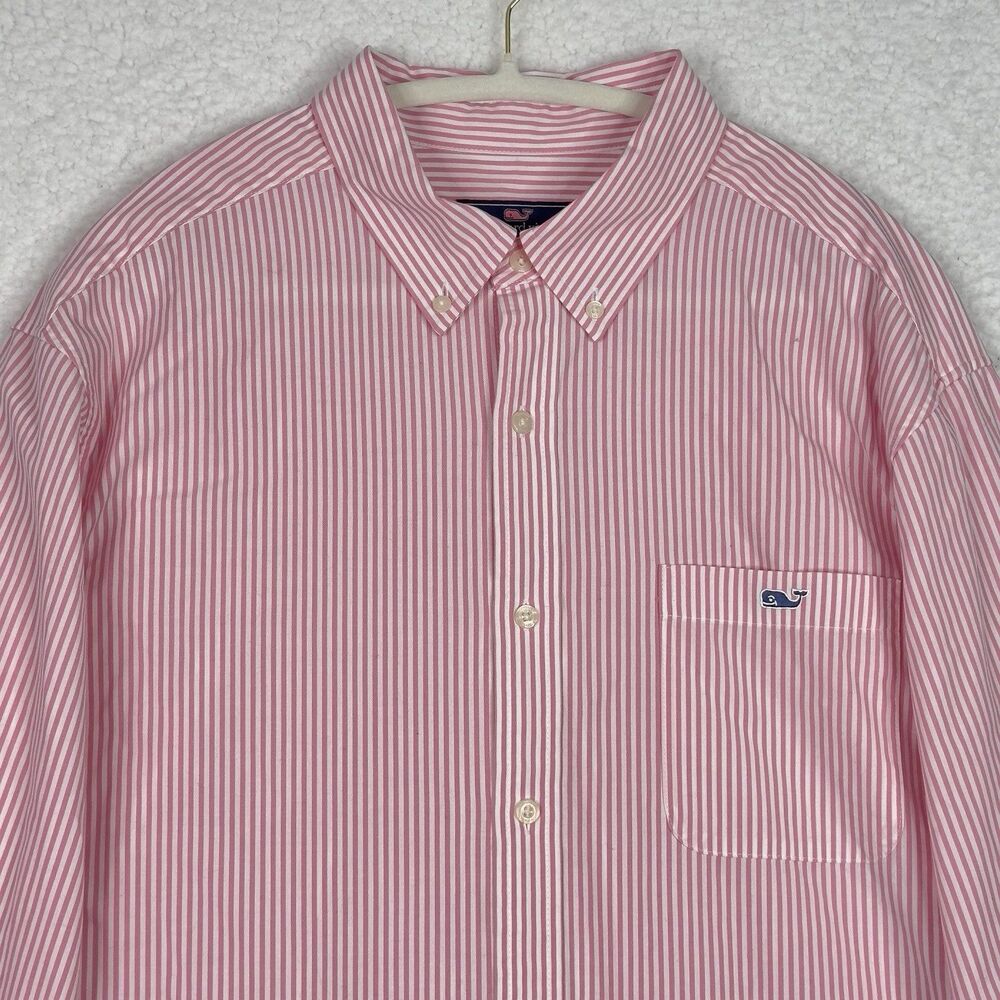 Vineyard Vines Mens Button Down Stretch Poplin Stripe Shirt Pink XL Embroidered - Picture 2 of 15